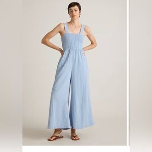 Quince Light Blue Wide-Leg Smocked Jumpsuit